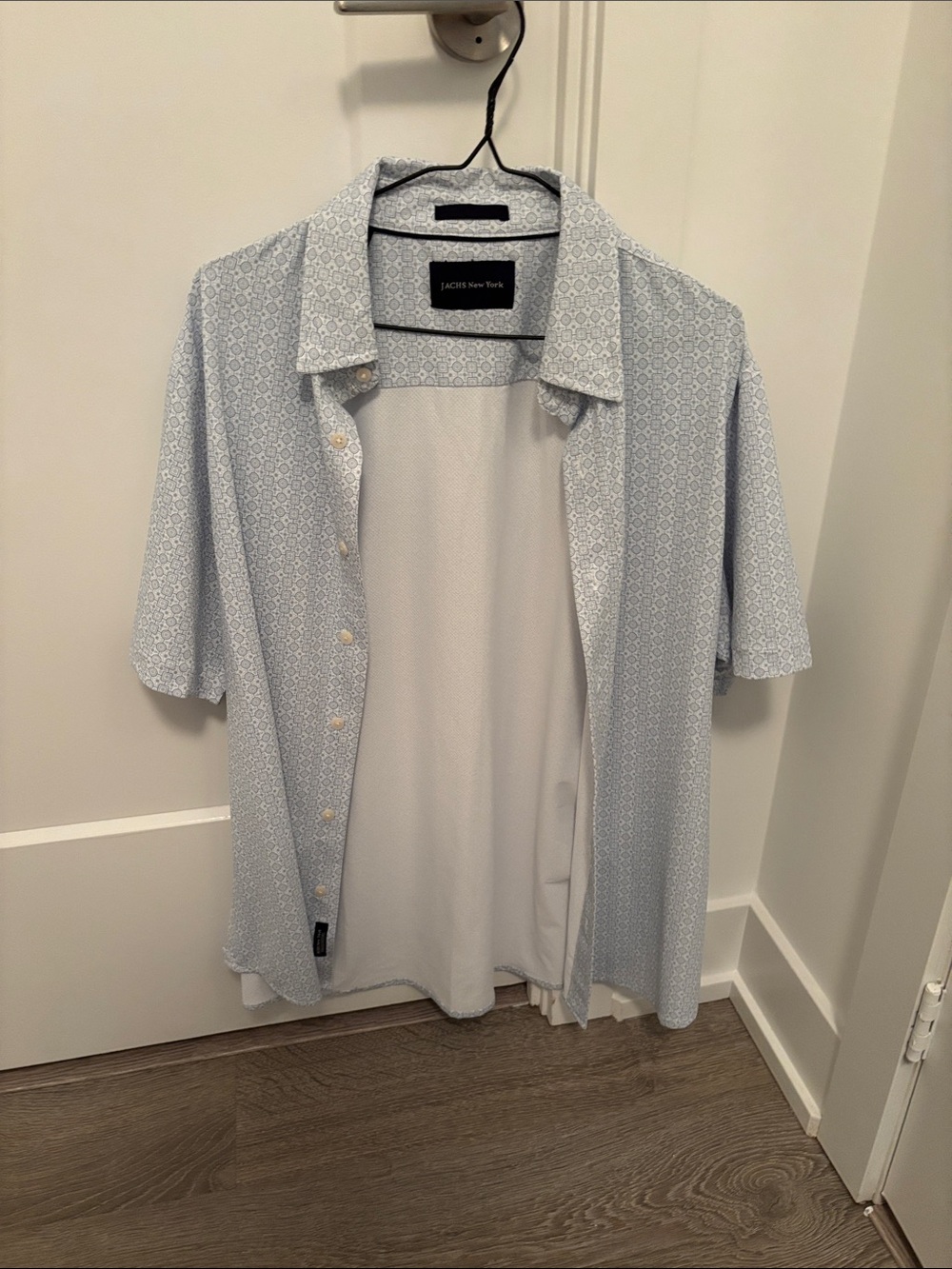 Jachs Light Blue Patterned Short Sleeve Button-Down Shirt
